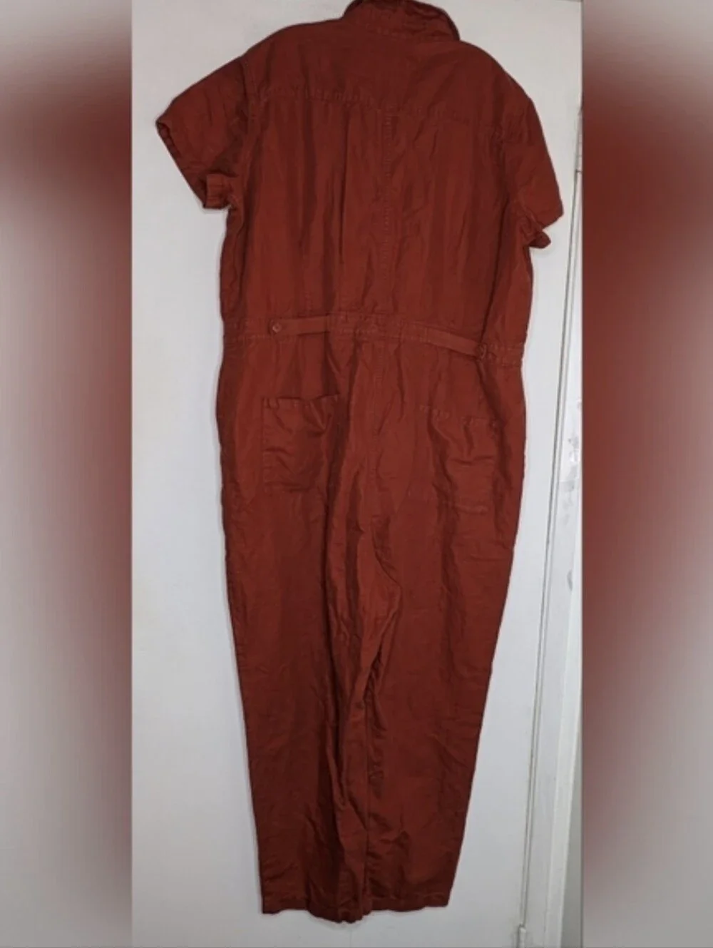 Quince • Linen Blend Twill Coverall Jumpsuit in Rust EUC